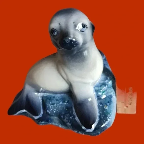 Mafnas figurine sculpture lion sea gray/wht/blue - Picture 5 of 8